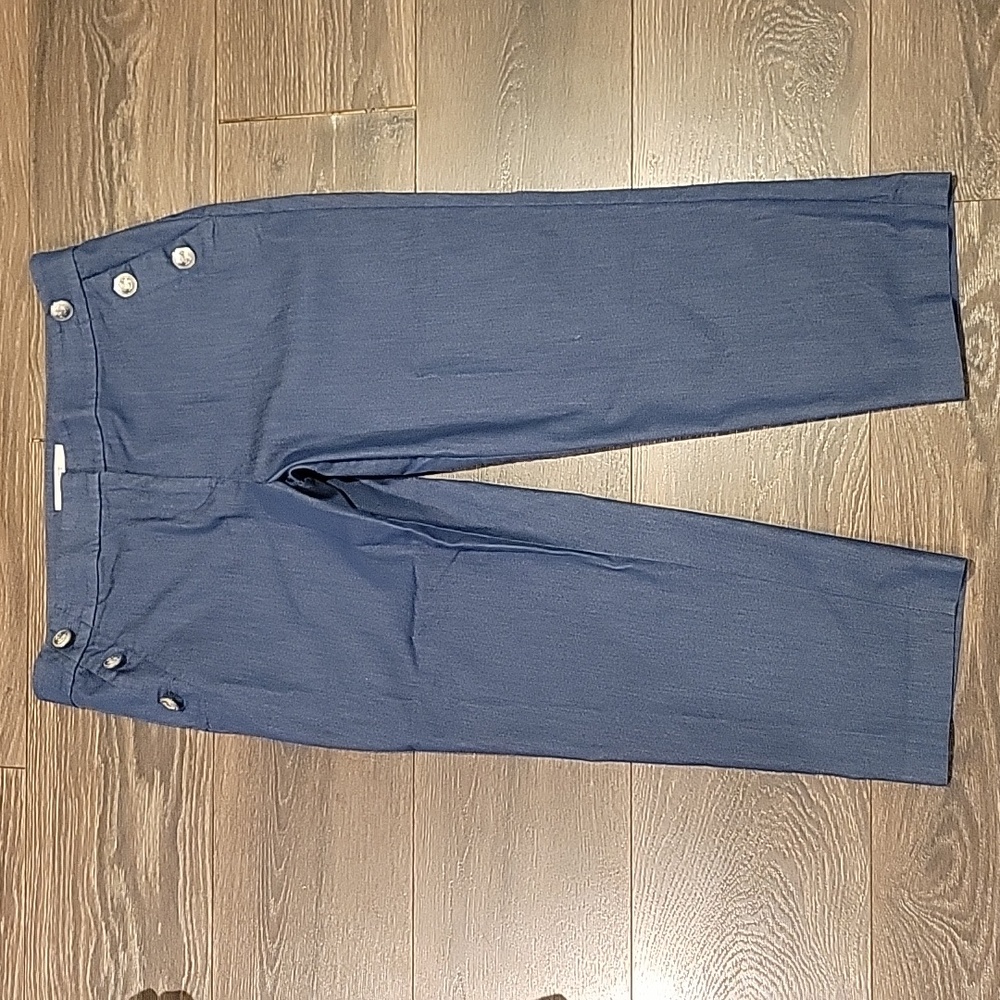 LOFT Navy Cropped Sailor Pants with Buttons